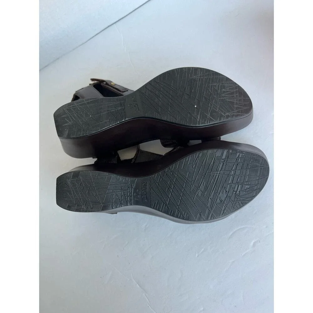 NAOT FLIRT Ankle T-strap Platform Wedge Heels Sandals Brown Leather Sz‎ 10 - 41